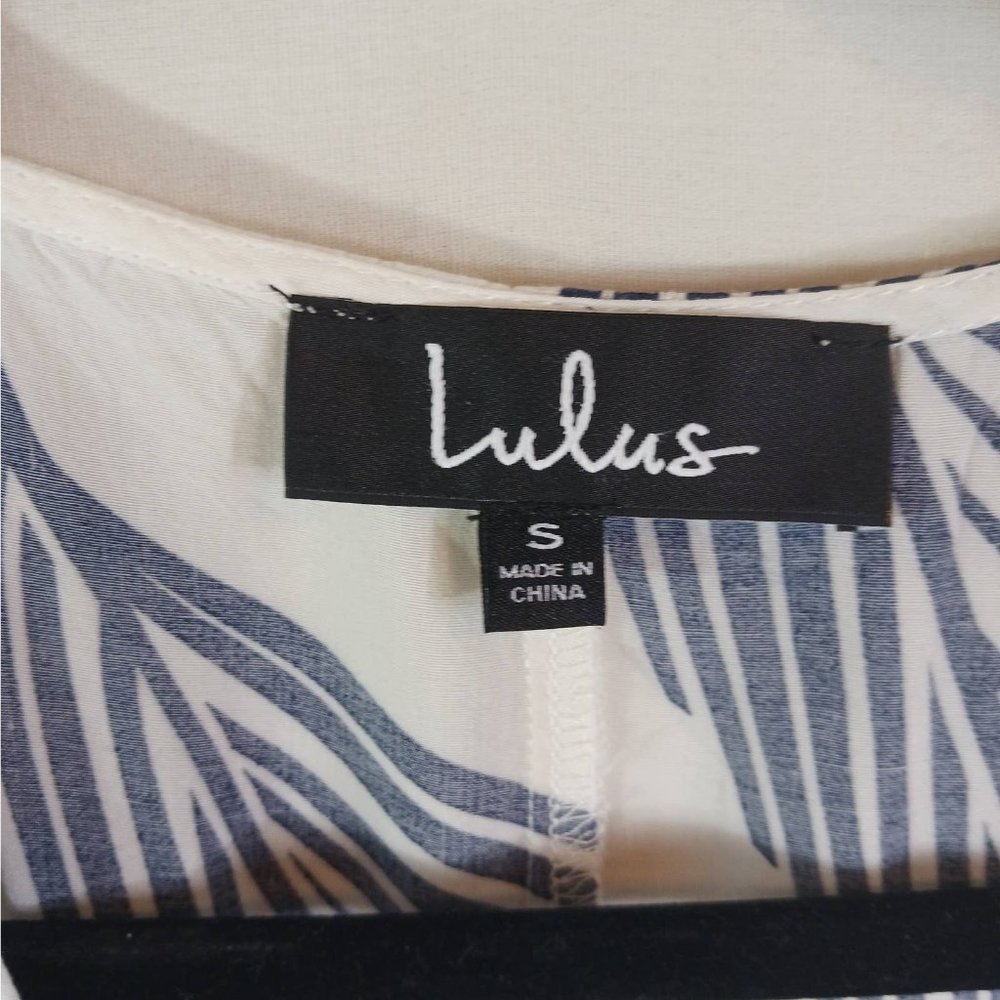 Lulus Womens Size Small Maxi Dress White Blue Sign Of The Times Flowy Beachy - Picture 10 of 16